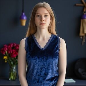 Retro Crushed Velvet Lace Trim Sleeveless Top Grunge Goth Withy Romantic Vibes